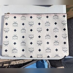 Vintage MCM Visetos Pouch White With Black Logo